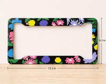 Floral Front Metal License Plate Frame |Women Car Accessories, Size 12.2” x 6.3”