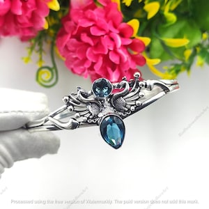 London Blue Topaz Gemstone Floral Cuff Bracelet | 925 Sterling Silver Jewelry Bangle Adjustable