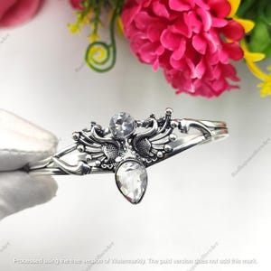 White Topaz Gemstone Floral Cuff Bracelet | 925 Sterling Silver Jewelry Bangle Adjustable