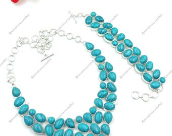 Set Sleeping Beauty Turquoise Necklace, 925 Sterling Silver Jewelry Bracelet Necklace Gift For Love"