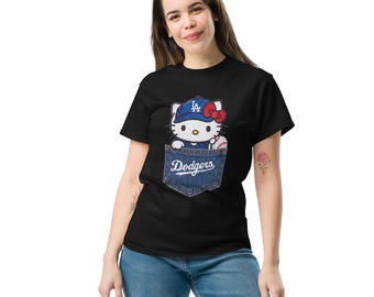Hello Kitty LA Dodgers T-Shirt - Süßes Hello Kitty Baseball Pocket Tee - Los Angeles Dodgers Hello Kitty T-Shirt - Dodgers Baseball