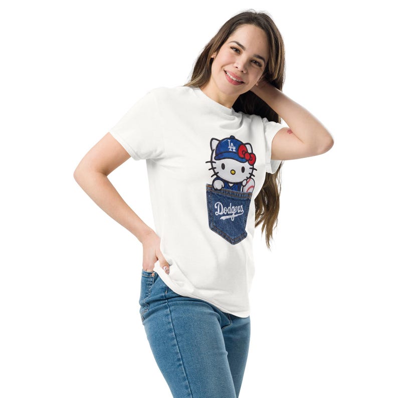 Hello Kitty LA Dodgers T-Shirt - Cute Hello Kitty Baseball Pocket Tee - Los Angeles Dodgers Hello Kitty tee - Dodgers Baseball
