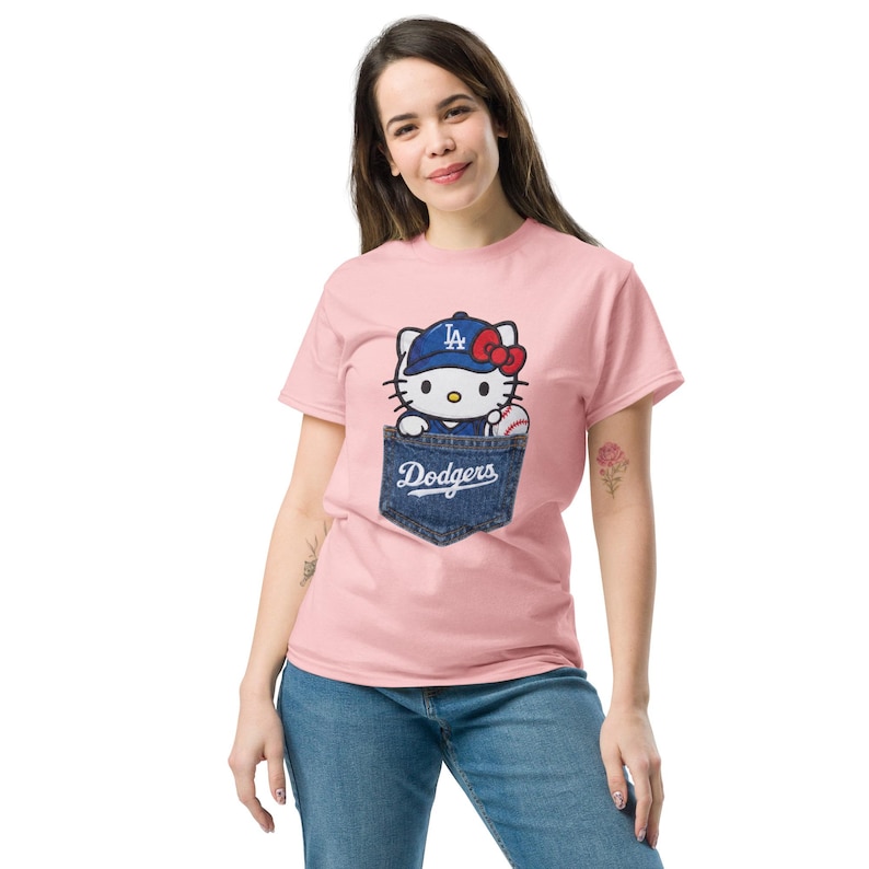 Hello Kitty LA Dodgers T-Shirt - Cute Hello Kitty Baseball Pocket Tee - Los Angeles Dodgers Hello Kitty tee - Dodgers Baseball