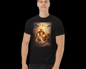Trump Jesus T-Shirt, Trump 2026 Humor Shirt, Göttlicher Führer Meme T-Shirt, Vaterländische Heilungsszene Shirt, lustiges politisches Shirt