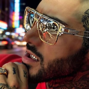 Gafas de sol modernas de estilo hip-hop con lentes planas y colores degradados anti-luz azul.