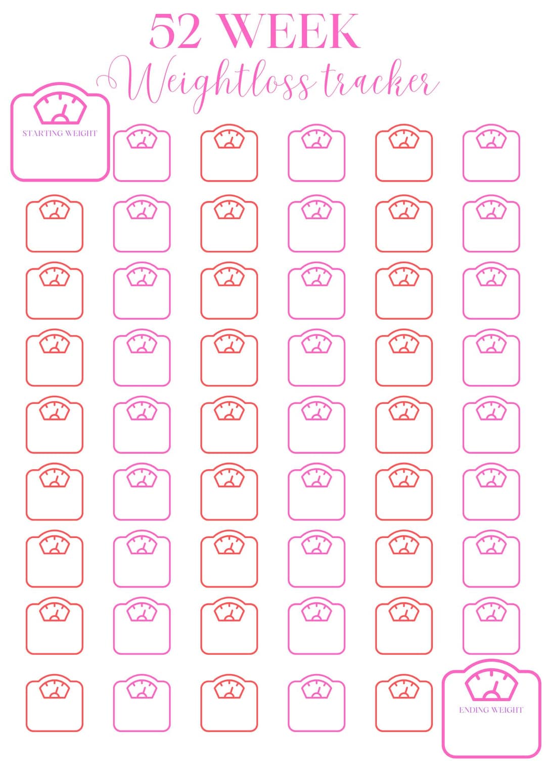 52 Week Weight Loss Tracker - Etsy