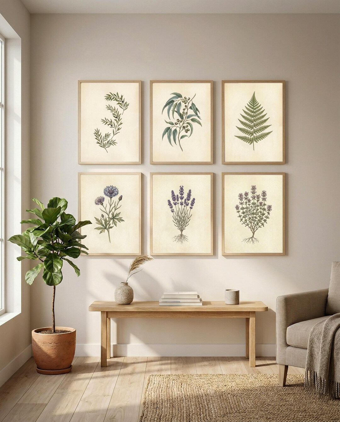 Set of 6 Botanical Prints, Vintage Neutral Plant Gallery Wall Art ...