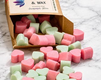 Pastillas de cera aromáticas con aroma a sandía y corazón / Pastillas de cera de soja rosas y verdes