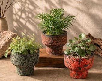 Granular Texture Ceramic Planter, Wabi Sabi Style Stoneware Plant Pot, Handcrafted Rustic Flower Pot with Drainage Hole, Earthy Home Decor