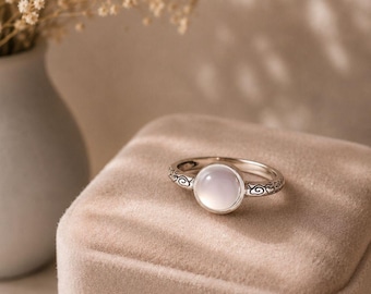 White Agate Adjustable Ring, S925 Silver Boho Ring, Open Gemstone Ring, Dainty Ring for Women, Handmade Crystal Jewelry, Gift for Her