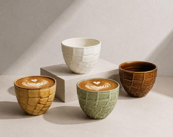 Handmade Stonware Coffee Mug, Handleless Ceramic Cup, Textured Tumbler, Cappuccino Cup Set, Functional Art, Minimalist Kitchen Decor Gifts
