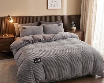 Ensemble de housse de couette pelucheuse grise : literie en polaire ultra douce et confortable pour les nuits d'hiver