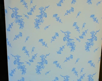 Dainty BLUE WHITE Trumpet Flower  Retro Wallpaper Sold By Single Roll