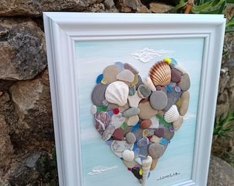 Stone & Pebble Art - Arte delle Pietre e dei Ciottoli - Quadro sassi e pittura - Cuore pietre e conchiglie - idea regalo