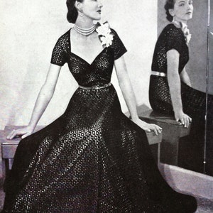 Waltzing Matilda- 50s knitting pattern- STUNNING knitted lace gown, portrait neckline b33-34" 25" waist- knitting ePattern pdf