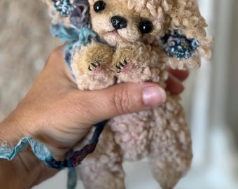 Filhote de Labradoodle de Pelúcia Feito à Mão, Mini Cachorro de Pelúcia, Cachorro Encaracolado de Pelúcia, Escultura Macia Exclusiva de Artista, Presente Fofo para Amantes de Cães