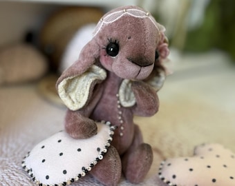 Vintage Kawaii Bunny Art Doll, Retro Japanese Style Rabbit, BJD Blythe Doll Companion, Big Eyed Collectible Plush, OOAK Handmade Bunny