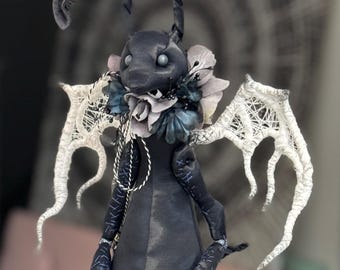 Prince Leopold Gothic Bat Rabbit Art Doll – Halloween Dark Fantasy Bunny – Handmade Winged Rabbit – Gothic Home Decor – OOAK Collector Doll