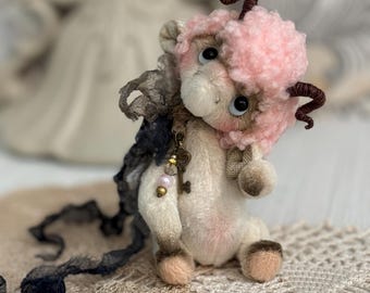 Collectible Sheep Art Doll, Year of the Goat 2027, Kawaii Lamb Plush, OOAK Handmade Toy, Cute Artist Doll, Whimsical Gift