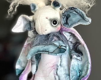 Ren OOAK Axolotl Plush Art Doll – Watercolor Fantasy Creature Collectible