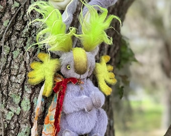 OOAK Forest Jackalope Spirit – Handmade Fantasy Rabbit, Moose Antlers, Woodland Creature Art Doll