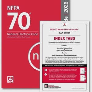 May include: A red book cover with the text "NFPA 70 National Electrical Code 2026 Edition" and a white index tab sheet. The index tabs are designed to be peel-and-stick and are grouped by color for easy navigation.