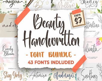 Beauty Handwritten Font Bundle, Swirly Script Fonts for Cricut Canva Procreate