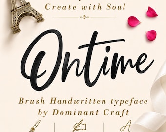Ontime Brush Handwritten Font, Script Font OTF TTF, Cricut Canva Logo Fonts