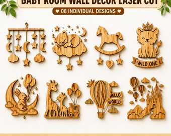 Baby Room Wall Decor SVG Bundle, Laser Cut Nursery Files DXF for Cricut Glowforge