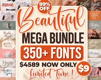 350+ Font Bundle, Script Calligraphy Fonts for Cricut Canva Branding Designs