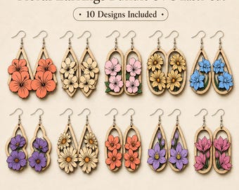Floral Earrings SVG Bundle, Laser Cut Flower Jewelry Files for Glowforge (Digital Download)
