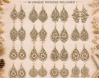 Boho Earring SVG Bundle, Laser Cut Files for Glowforge, Floral Wood Jewelry (Digital Download)