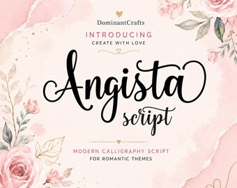 Angista Script Font, Modern Calligraphy Font OTF TTF for Cricut Canva Logo Branding