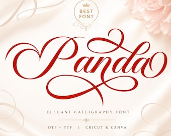 Panda Calligraphy OTF TTF Font, Elegant Script Luxury Wedding Font for Cricut Canva Logo Branding