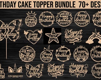 Birthday Cake Topper SVG Bundle, Laser Cut Files for Glowforge Cricut