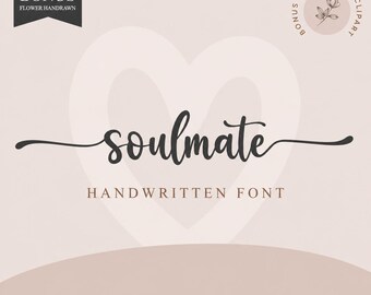 Soulmate Font OTF TTF, Heart Handwritten Script for Cricut Canva Logos Branding