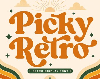 Picky Retro Font OTF, Groovy Display Typeface Regular Italic font for Canva Cricut