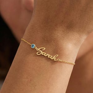 Personalized Name Bracelet with Birthstone, Tiny Gold Bracelet Mom Gift, Dainty Name Bracelet, Custom Handwritten Name Bracelet,Gift For Her
