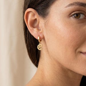 Personalized Old English Dangle Letter Earrings, Custom Dainty Gold Drop Initial Earring, Tiny Initial Earrings, Christmas Gift,Gift for Her