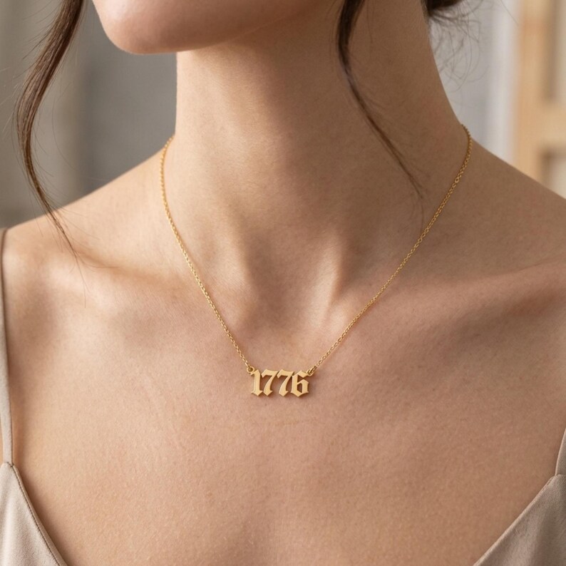 Personalized Date Number Necklace, 1776 Liberty Necklace, Fourth of ...
