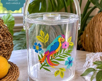 Balde de gelo Tropical Parrot em acrílico/lucite com tampa e alça