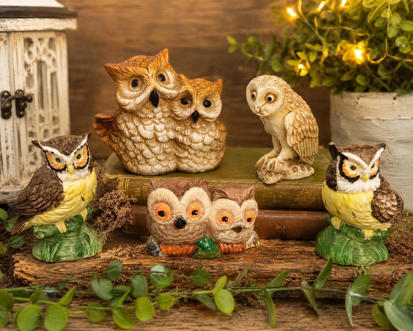 Vintage Owl Figurine Collection, Set of 5 Ceramic Owls