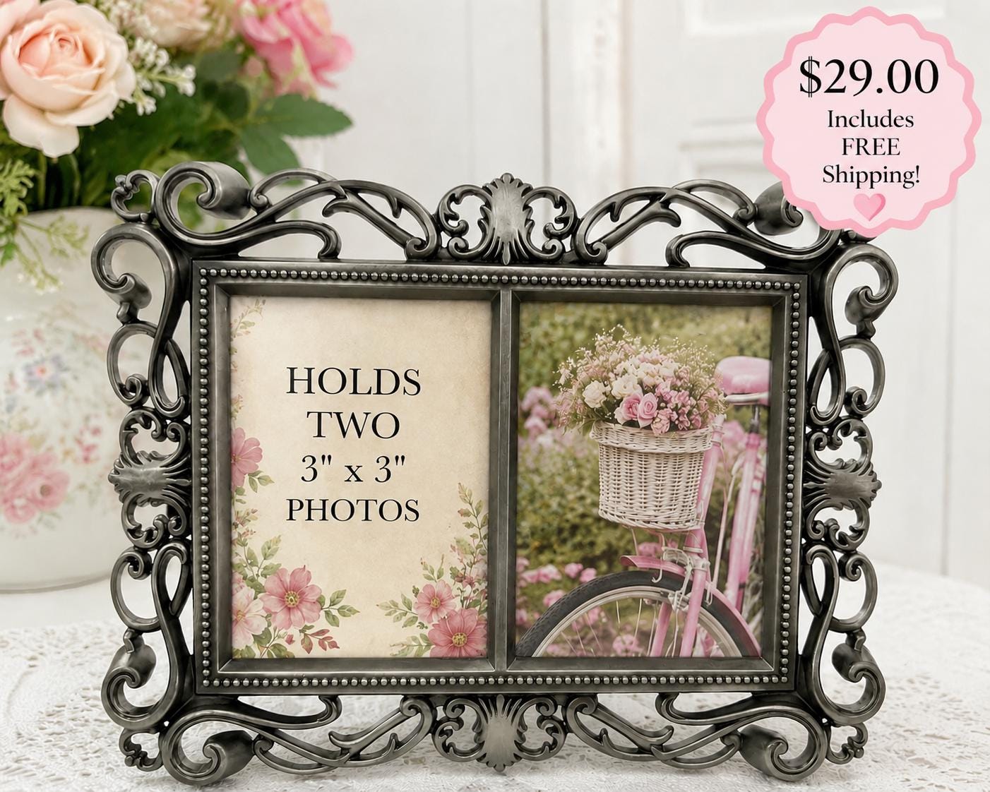 Pewter Double Picture Frame - Etsy