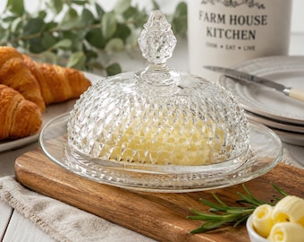 Vintage Pressed Glass Butter Dish with Lid