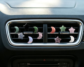 Clip para rejilla de ventilación con forma de estrella y luna de cristal hecho a mano, decoración de cuarzo natural para coche, elegante accesorio estético para coche, regalo para ella.
