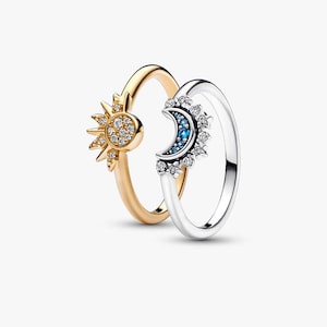Celestial Moon and Sun Ring CZ Pavé Clear Diamond Sparkling Ring Set