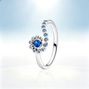 Vaiana Ocean Wave Ring CZ Pavé Blå Diamant Glittrande Silverring