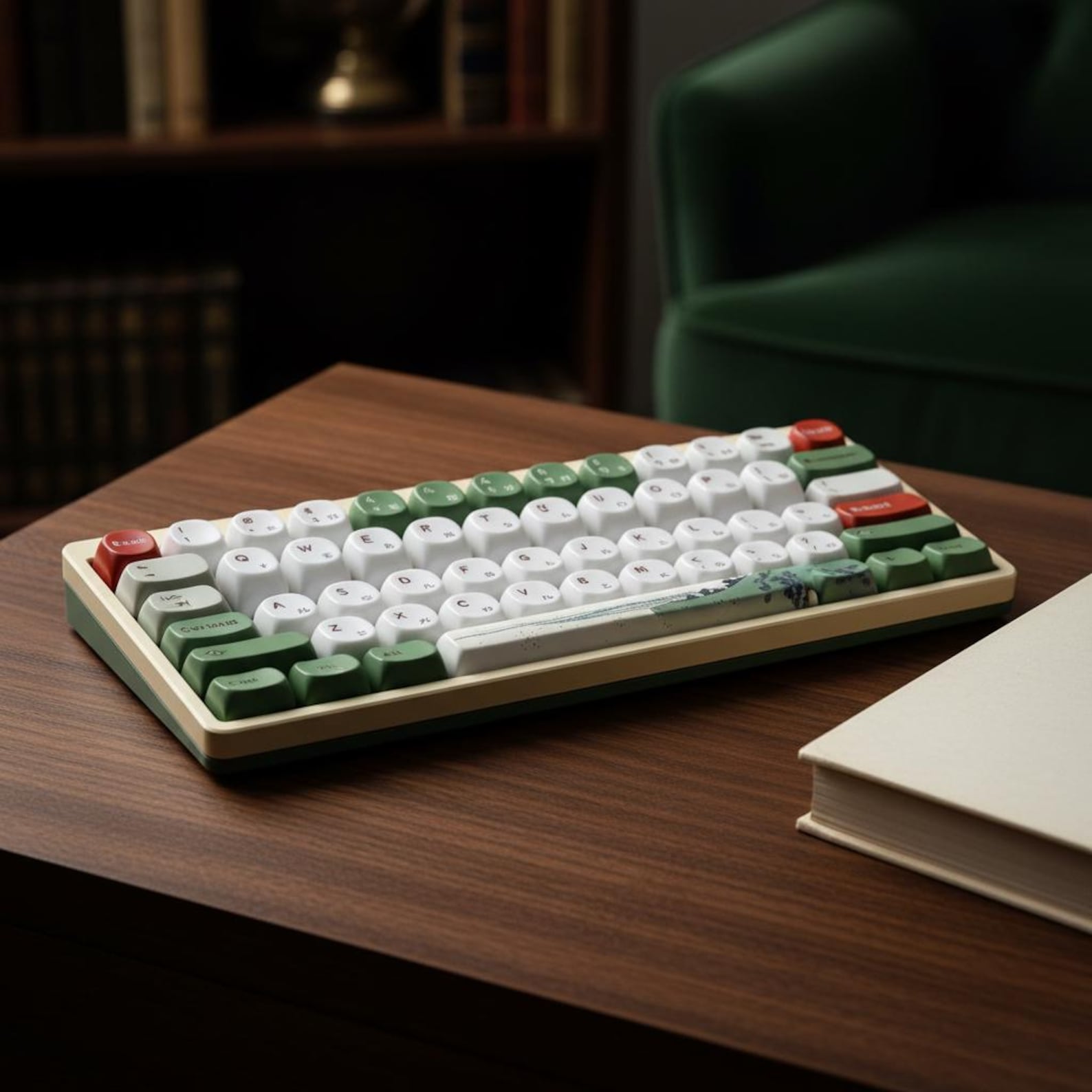 Rounded Ceramic Keycaps Ceramic Glaze Keycaps : PBT MOA Profile White Green Dye Sublimation ...