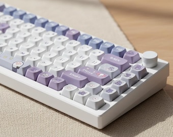 Purple Cat Keycap Set PBT Material Genshin Impact Theme for Mechanical Keyboards