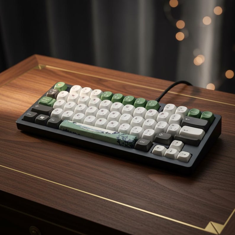 Rounded Ceramic Keycaps Ceramic Glaze Keycaps : PBT MOA Profile White Green Dye Sublimation ...